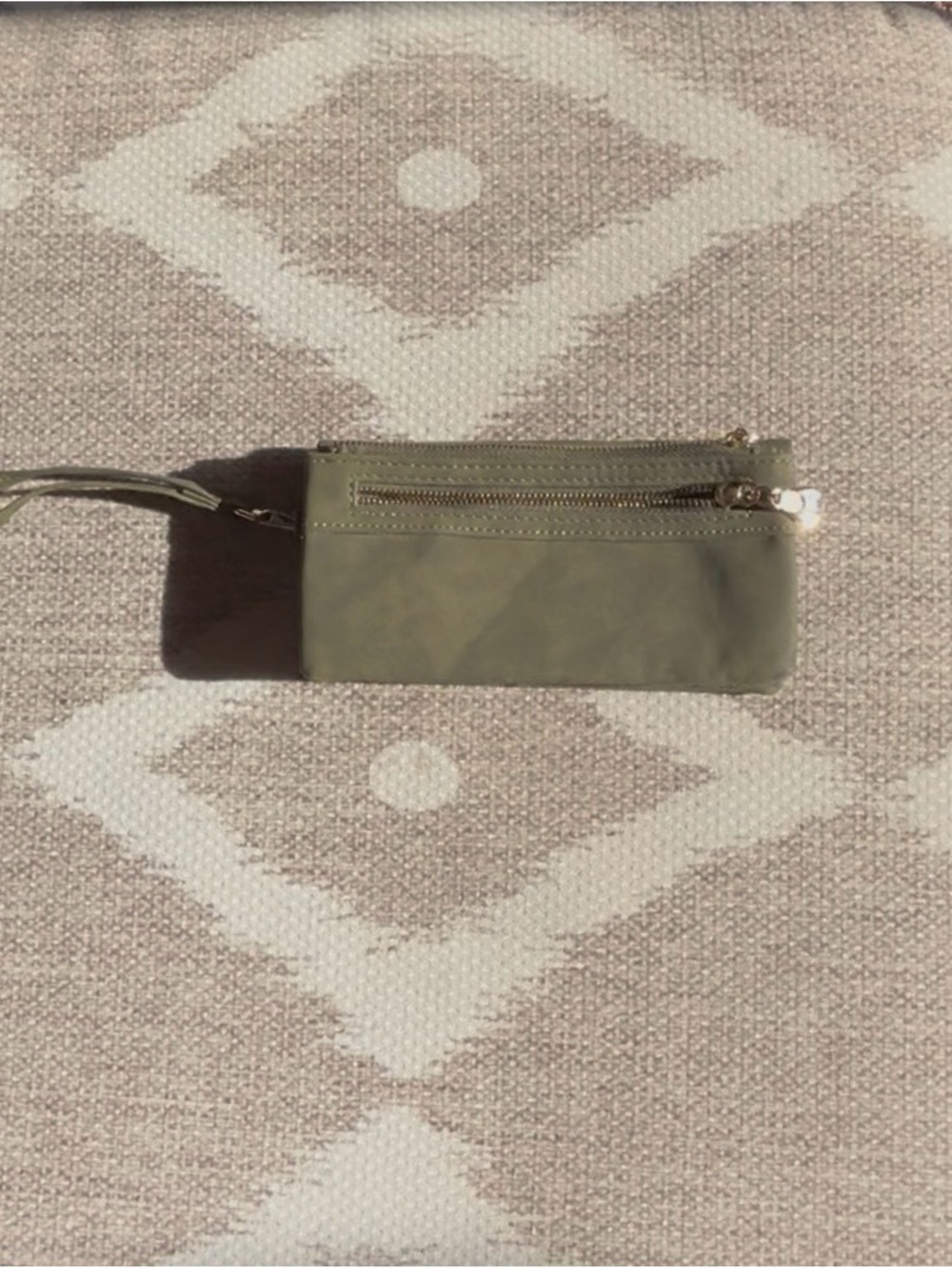Olive Green Wristlet Clutch with Gold Zipper